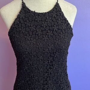 Zara Halter Strappy Crossback Crochet Overlay Little Black Dress Size Small